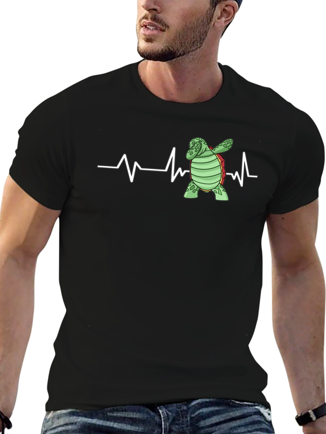 Dabbing Turtle Heartbeat T-Shirt - Black