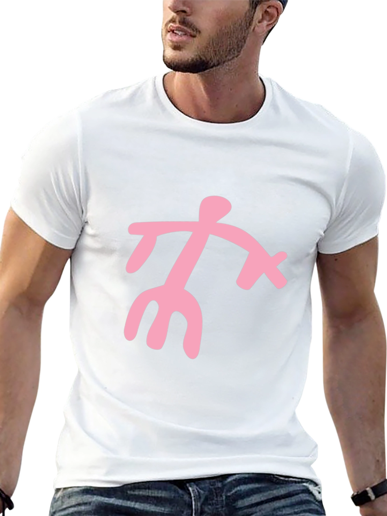 Black T-Shirt with Pink Abstract Figure Graphic