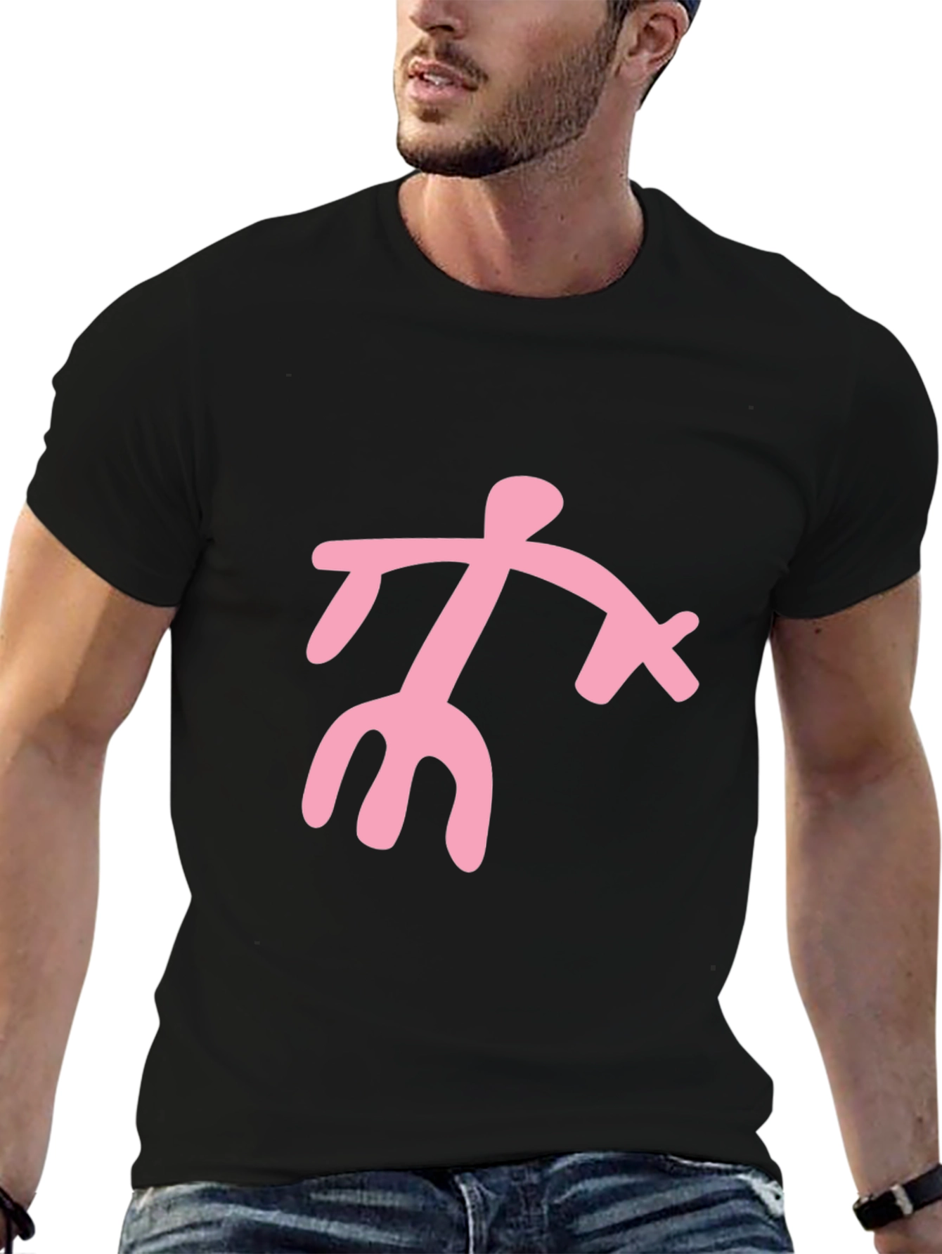 Black T-Shirt with Pink Abstract Figure Graphic