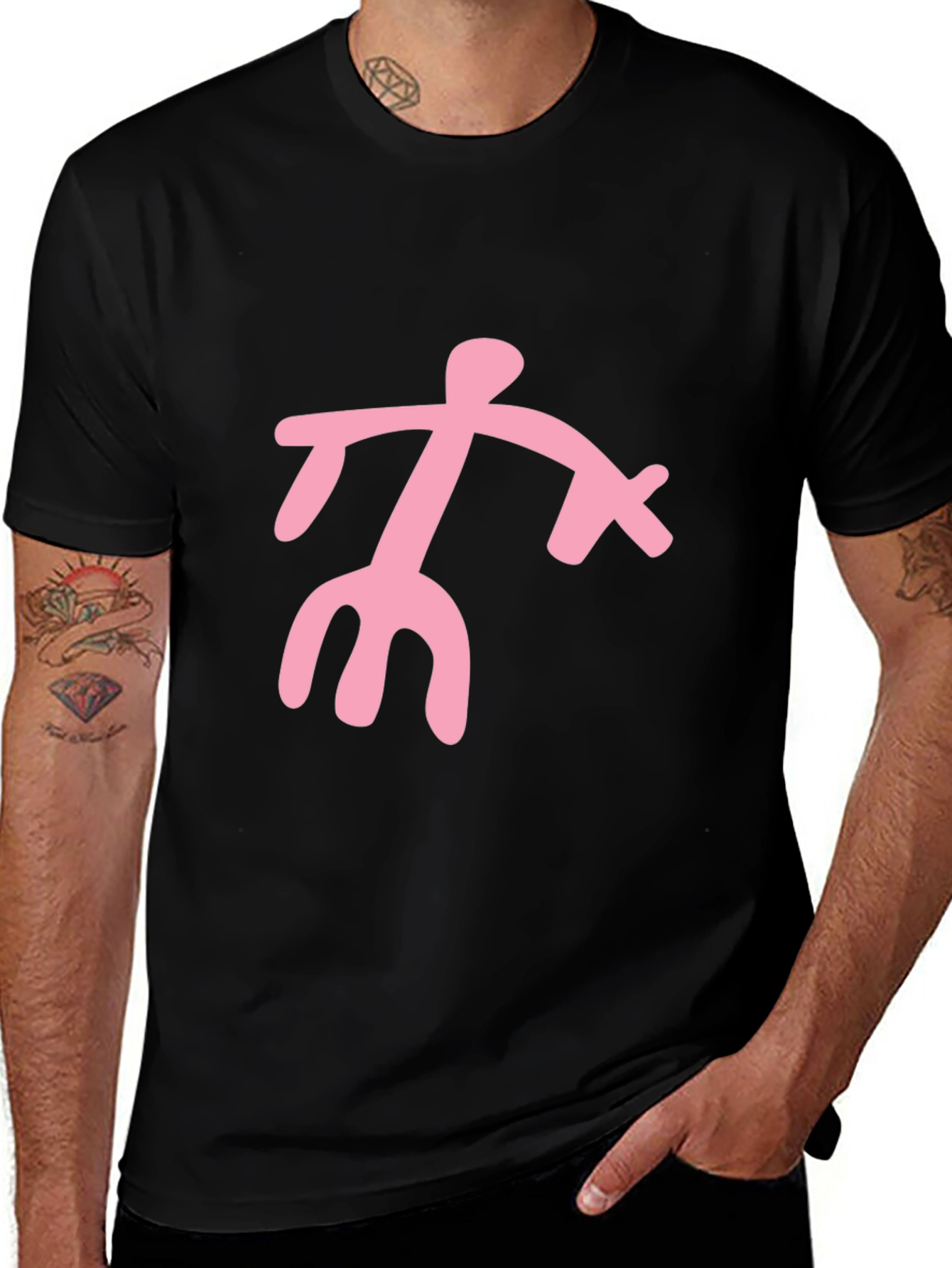 Black T-Shirt with Pink Abstract Figure Graphic