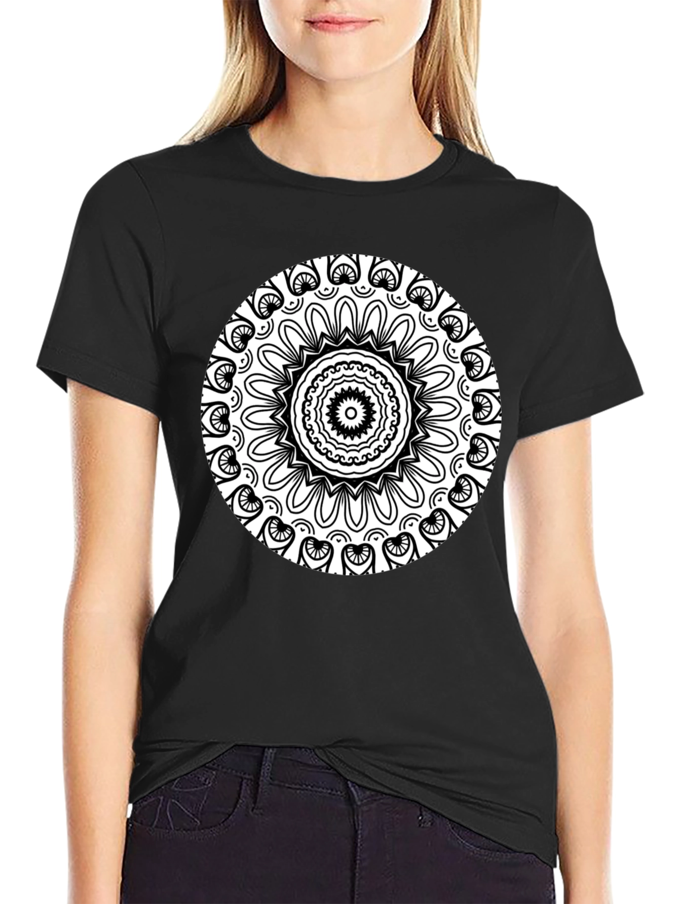 Black T-Shirt with Intricate Mandala Design
