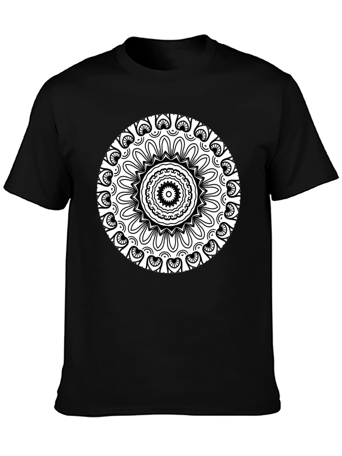 Black T-Shirt with Intricate Mandala Design