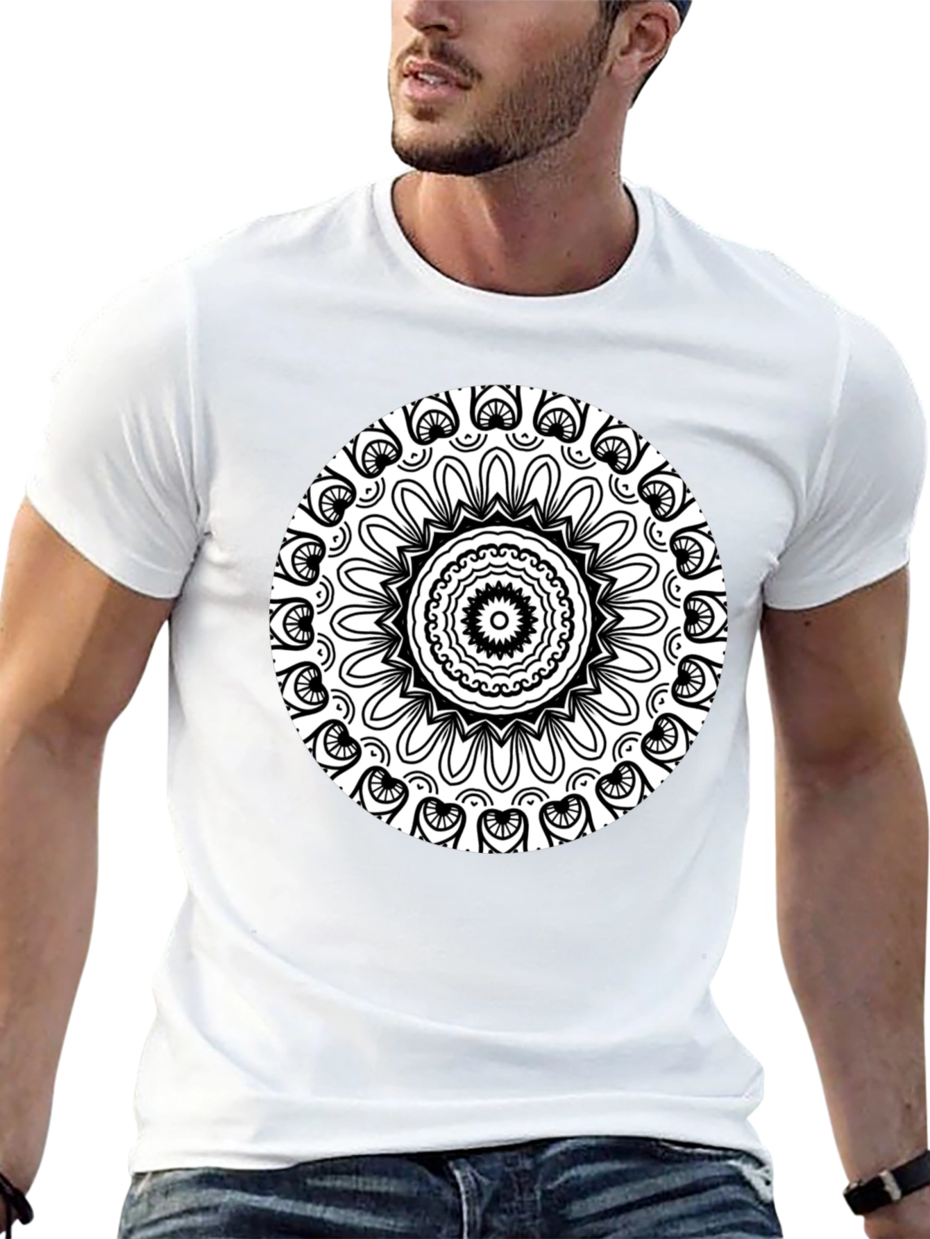 Black T-Shirt with Intricate Mandala Design