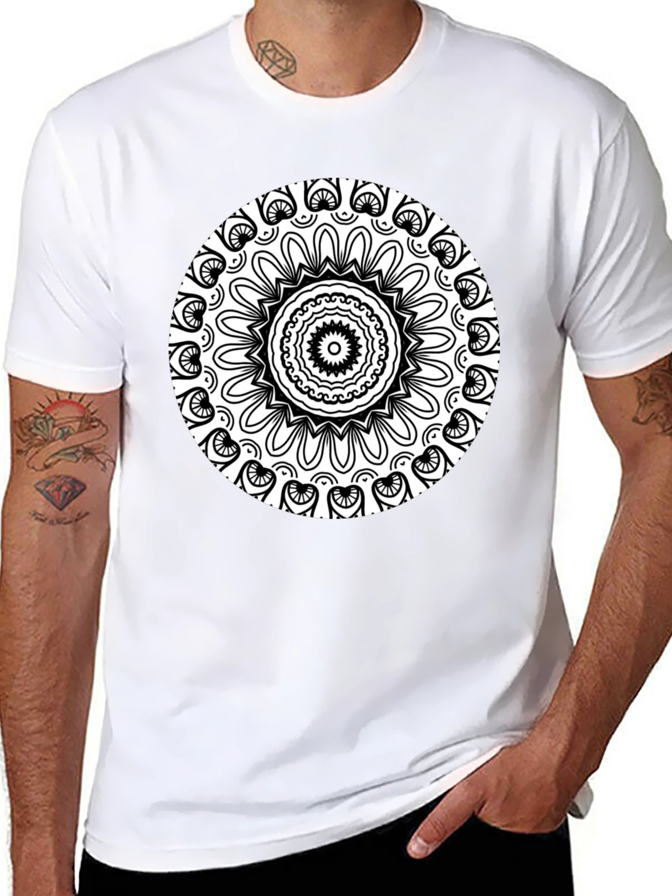 Black T-Shirt with Intricate Mandala Design