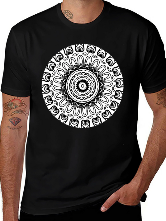 Black T-Shirt with Intricate Mandala Design