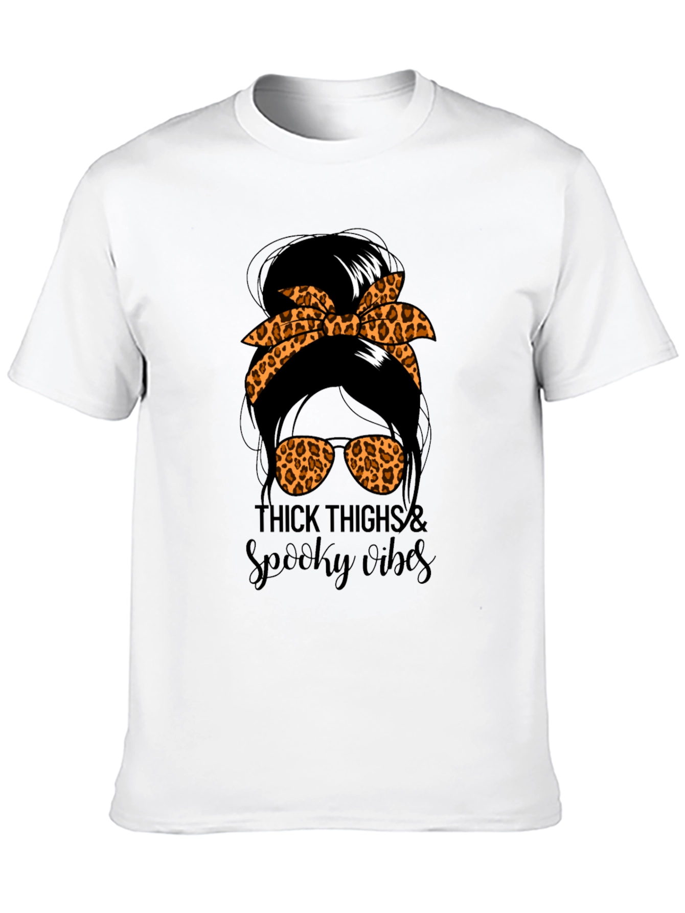 Thick Thighs & Spooky Vibes Messy Bun T-Shirt