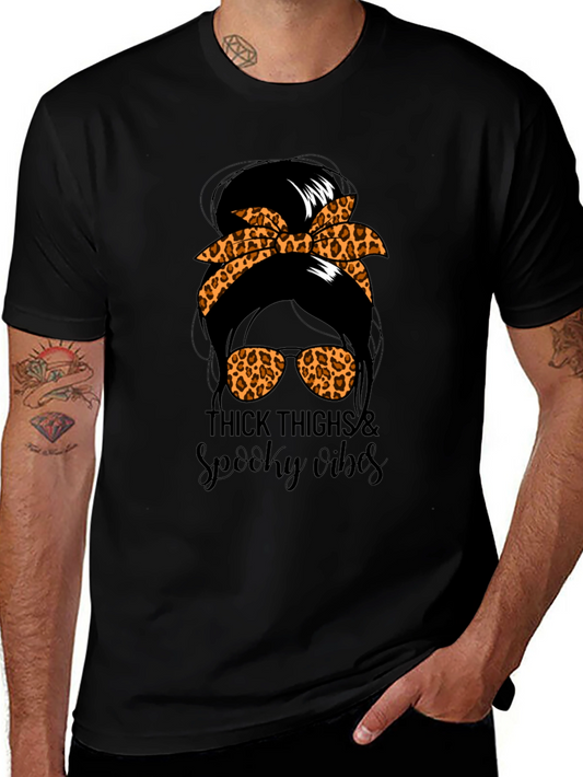 Thick Thighs & Spooky Vibes Messy Bun T-Shirt