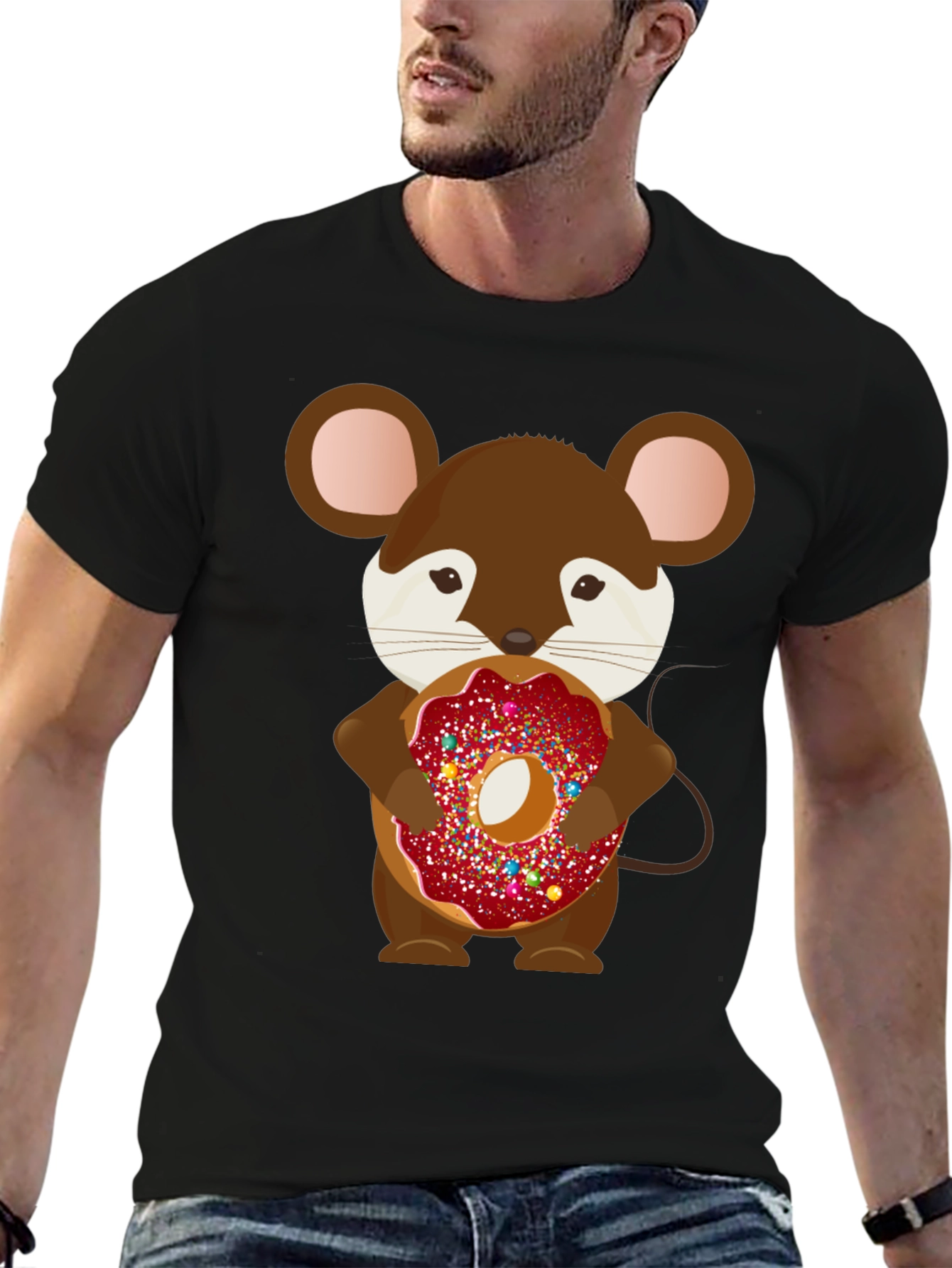Mouse with Donut Graphic Tee - Cute Cartoon Design