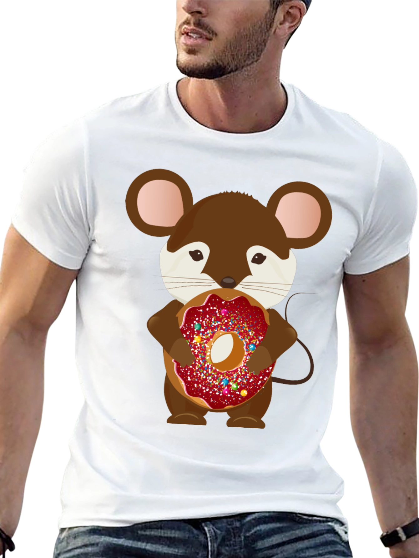 Mouse with Donut Graphic Tee - Cute Cartoon Design