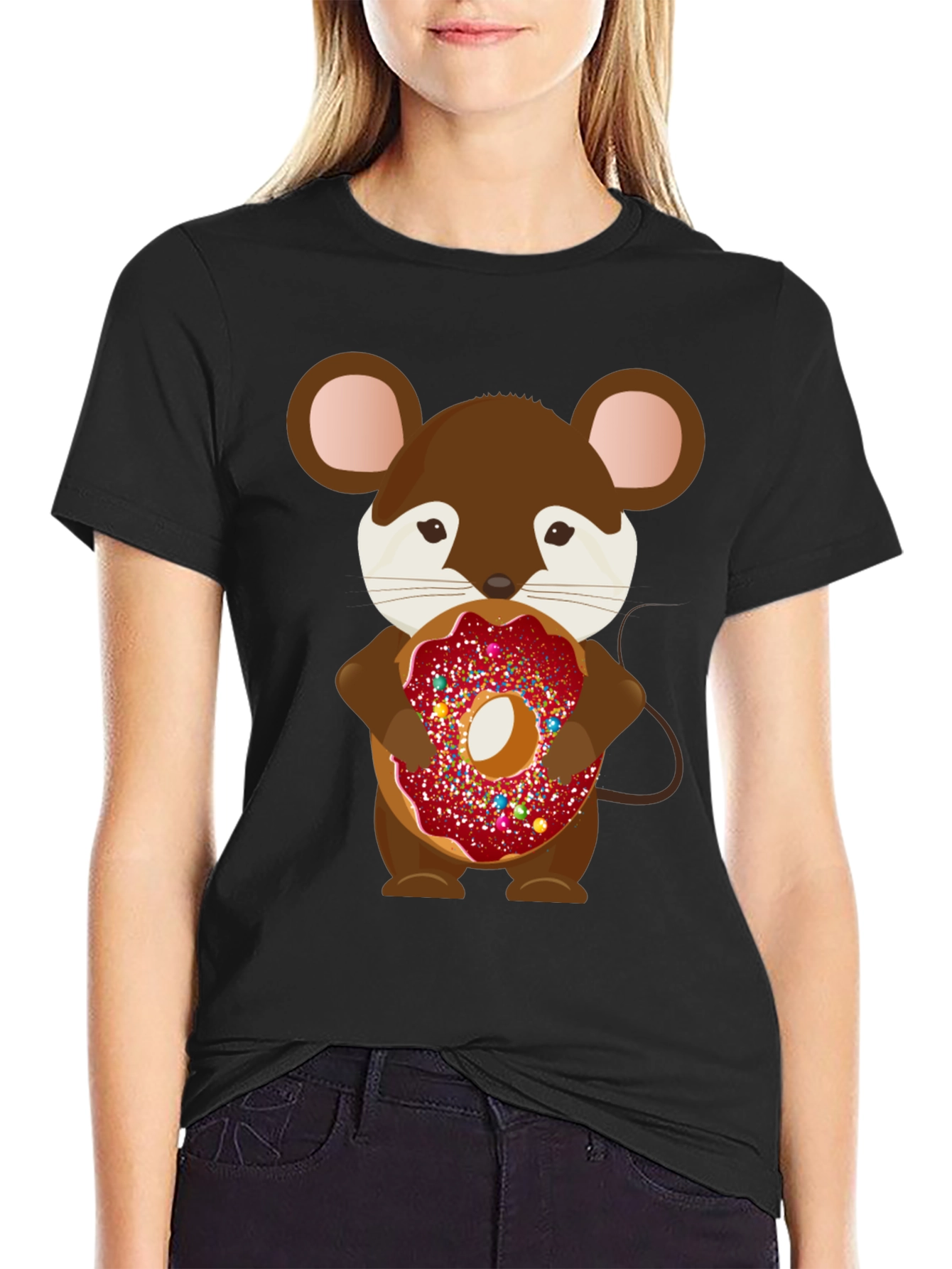 Mouse with Donut Graphic Tee - Cute Cartoon Design