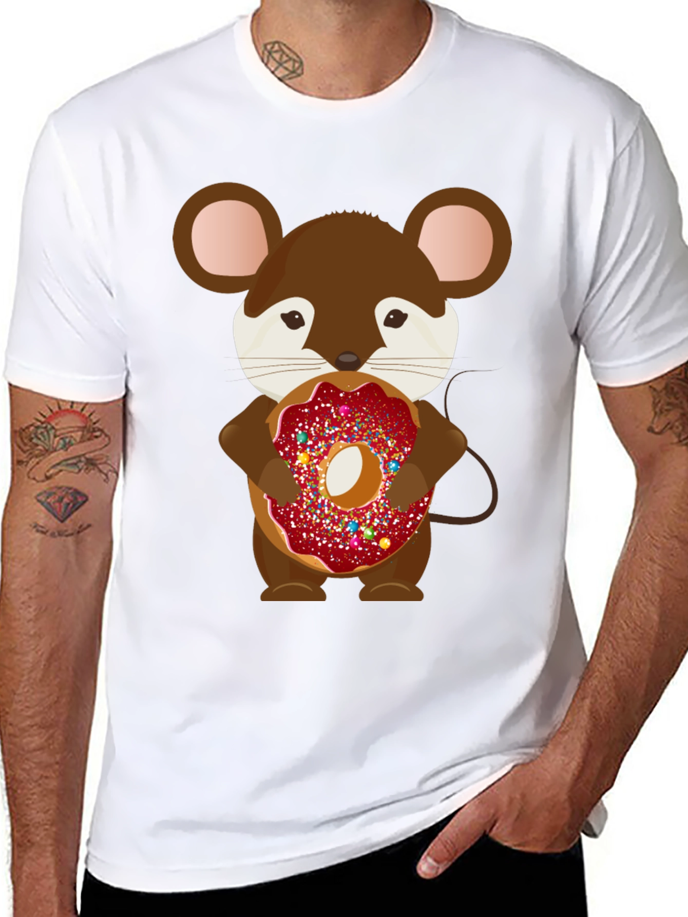 Mouse with Donut Graphic Tee - Cute Cartoon Design