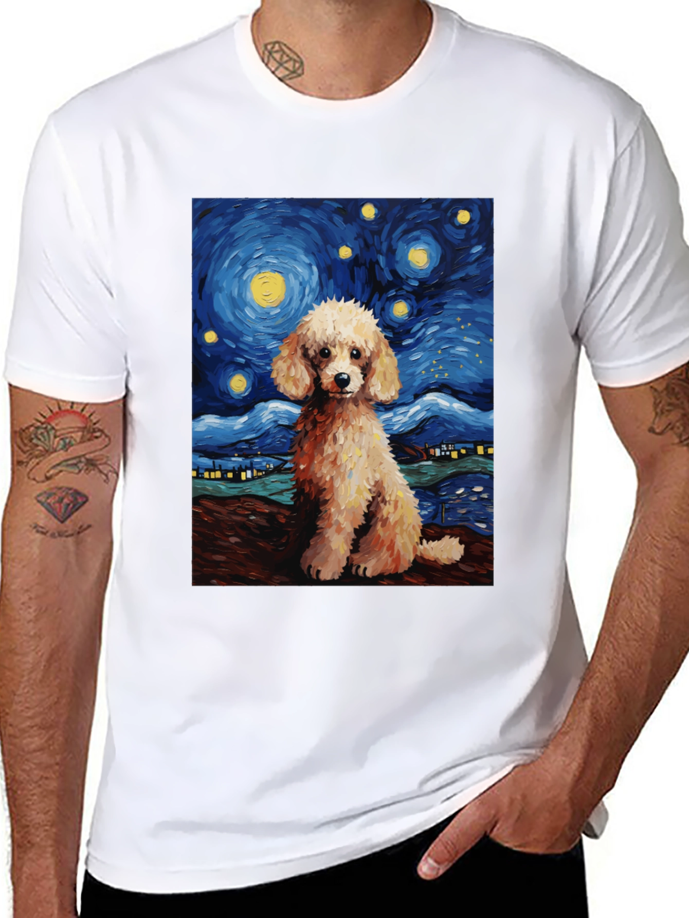 Starry Night Poodle T-Shirt