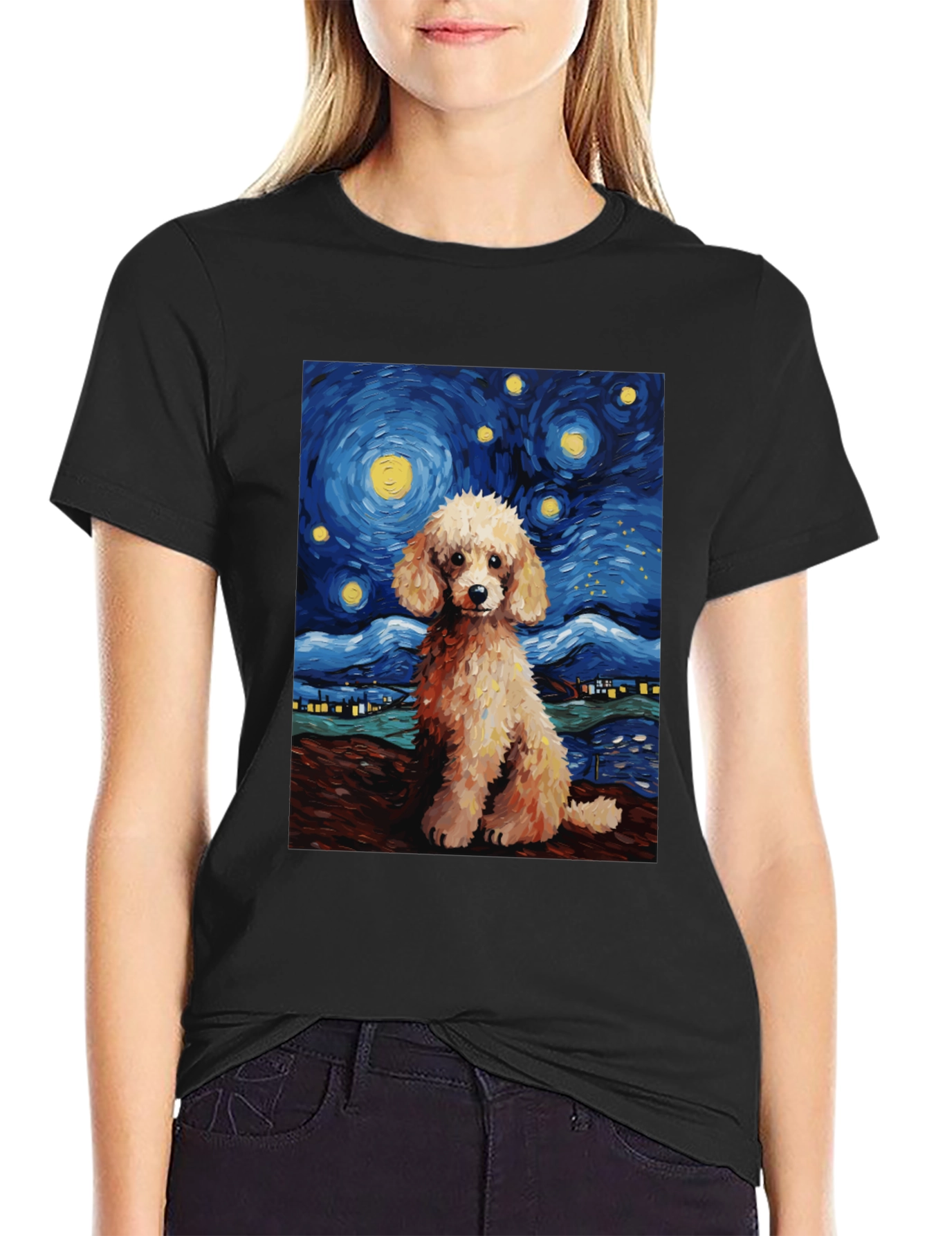 Starry Night Poodle T-Shirt
