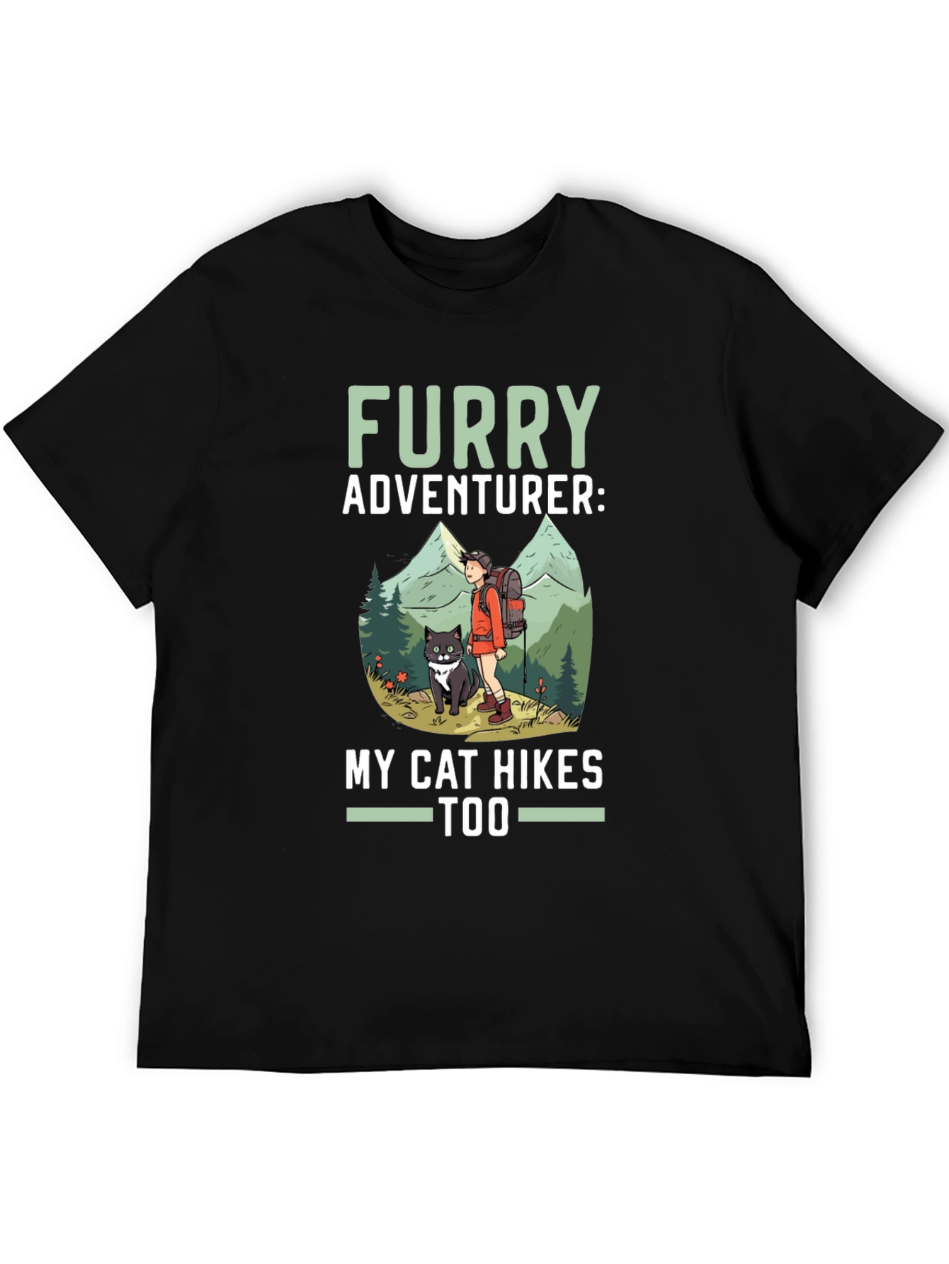 Furry Adventurer Cat Hikes Too Graphic Tee