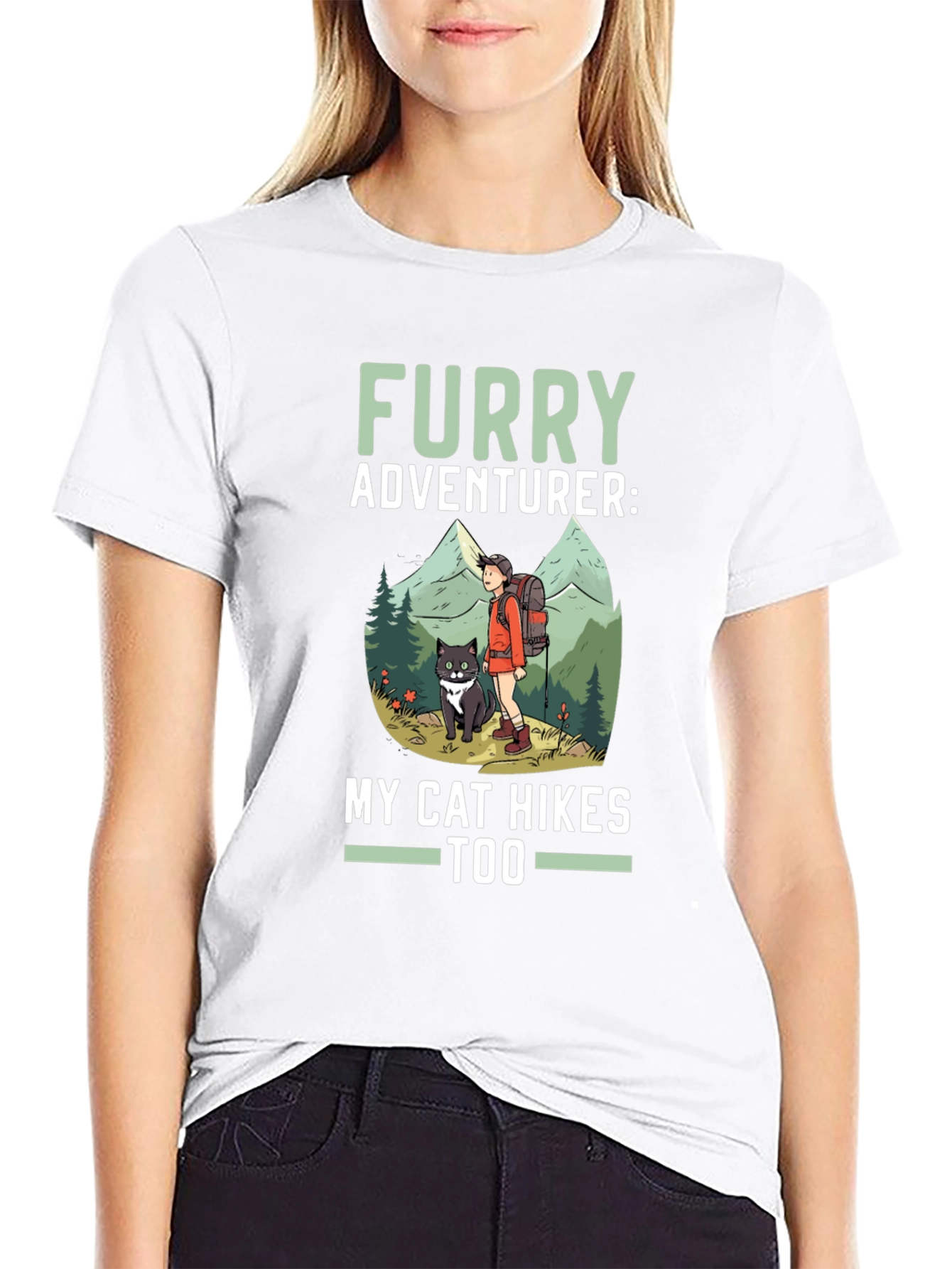 Furry Adventurer Cat Hikes Too Graphic Tee