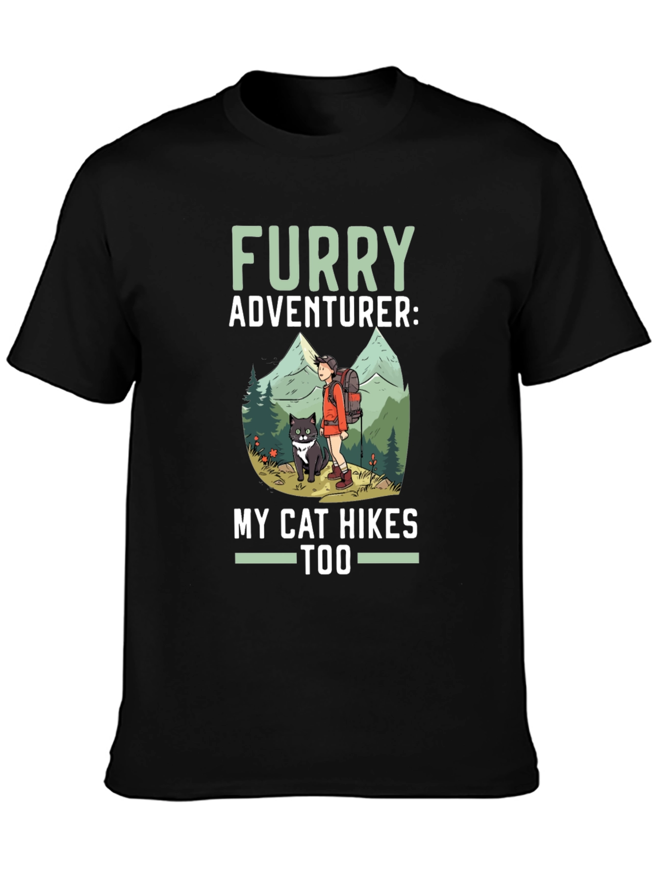 Furry Adventurer Cat Hikes Too Graphic Tee