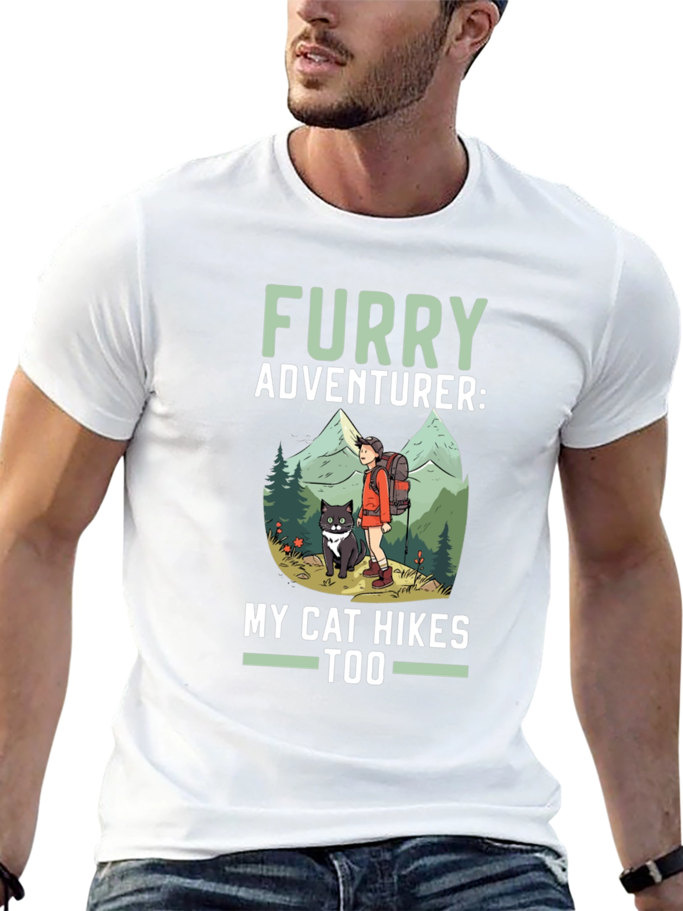 Furry Adventurer Cat Hikes Too Graphic Tee