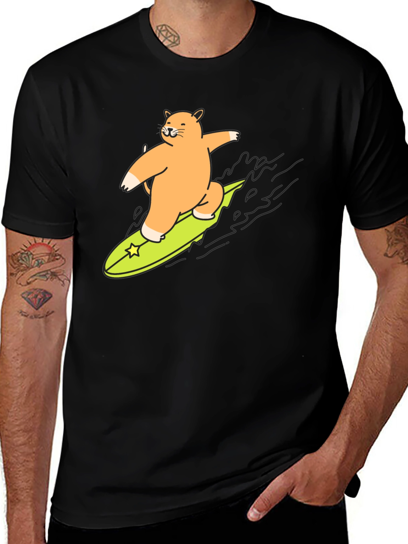 Surfing Cat T-Shirt - Cool Graphic Tee