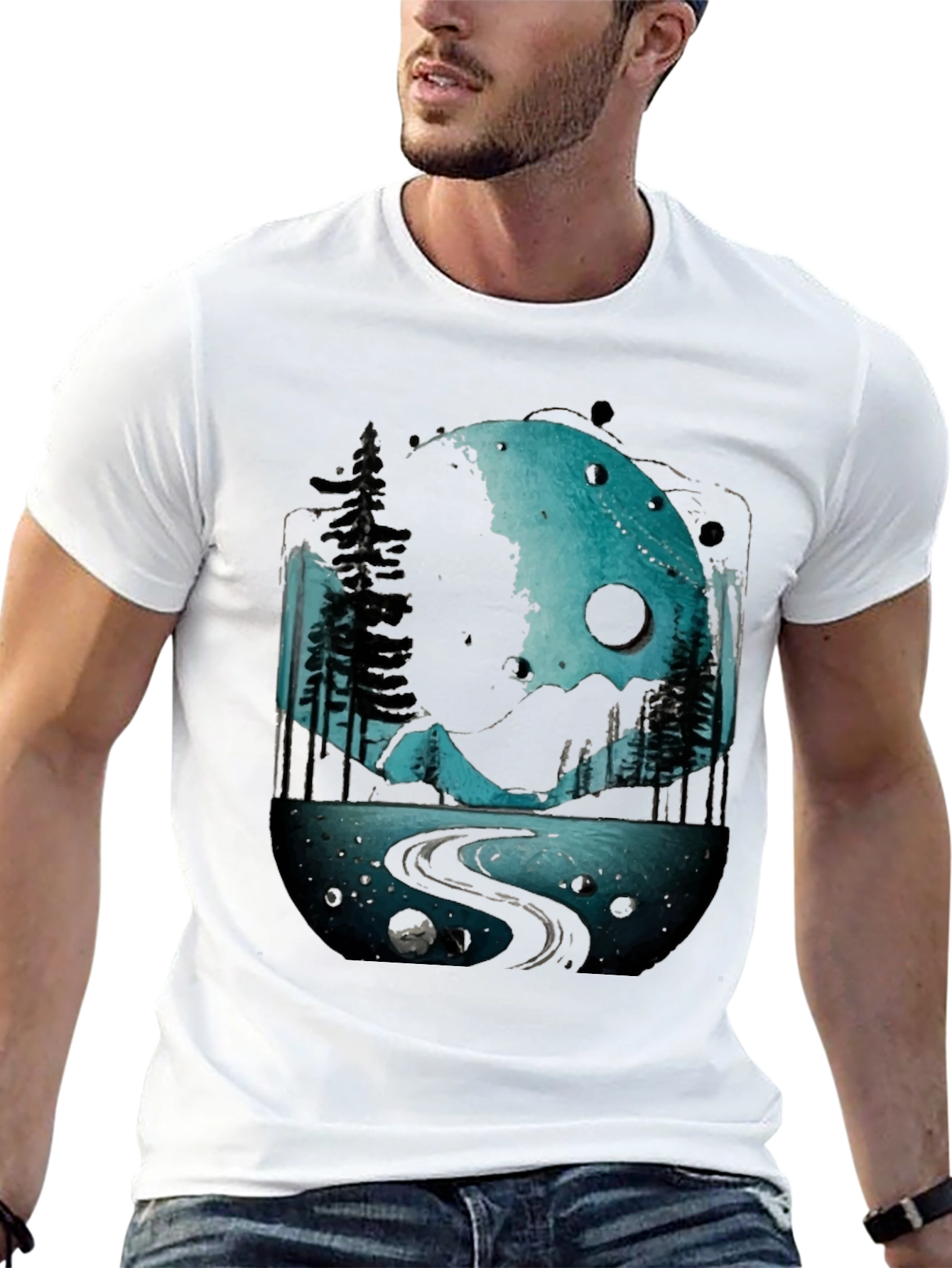 Abstract Moon & Trees Graphic Tee