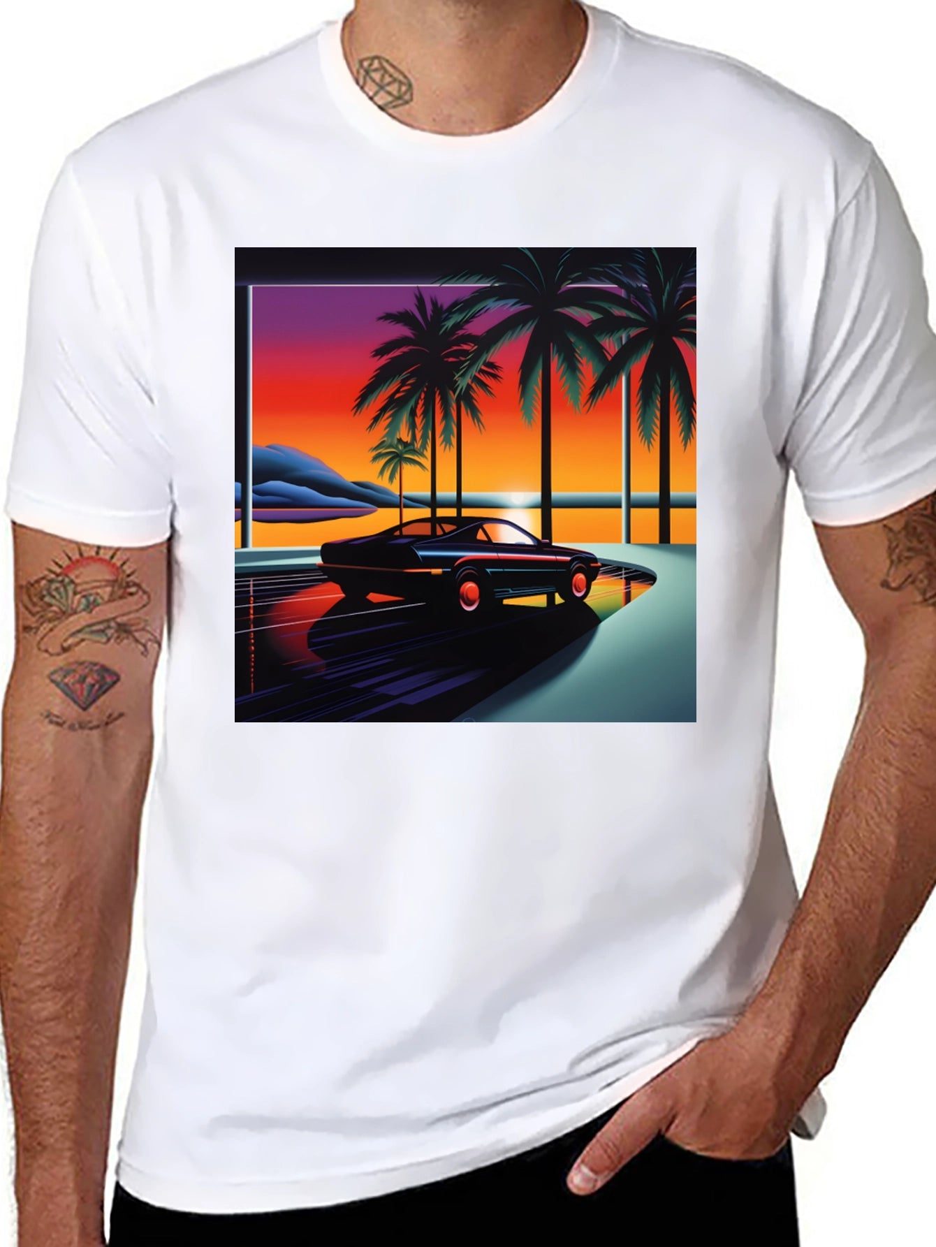 Retro Wave Palm Tree Car Graphic Tee
