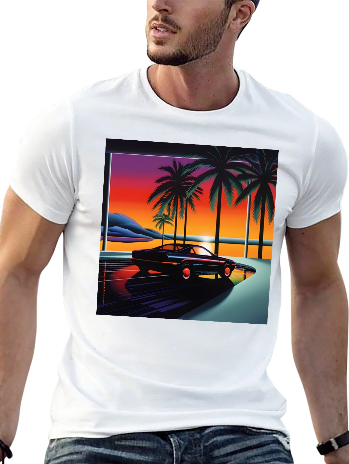 Retro Wave Palm Tree Car Graphic Tee