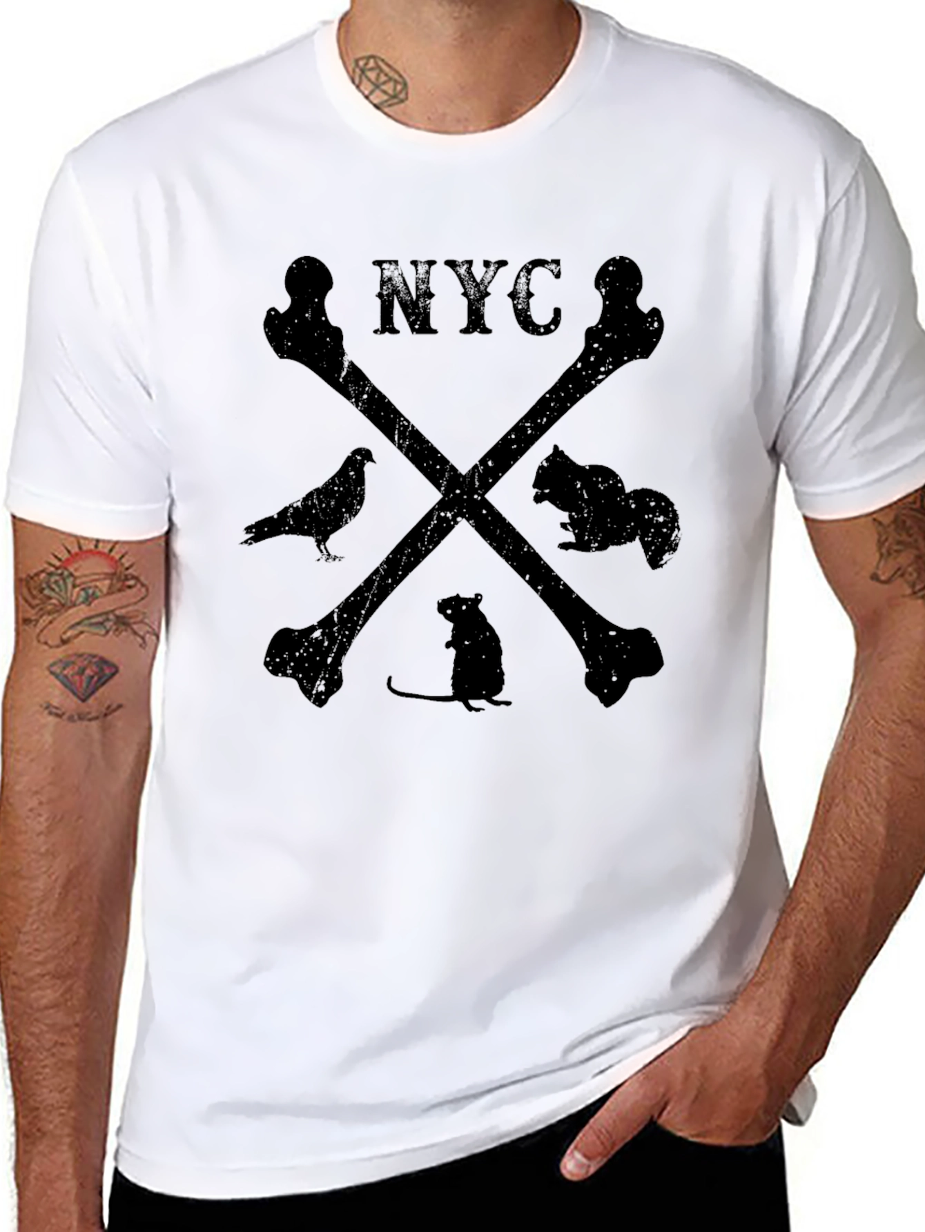 NYC Bones T-Shirt with Animal Silhouette Design