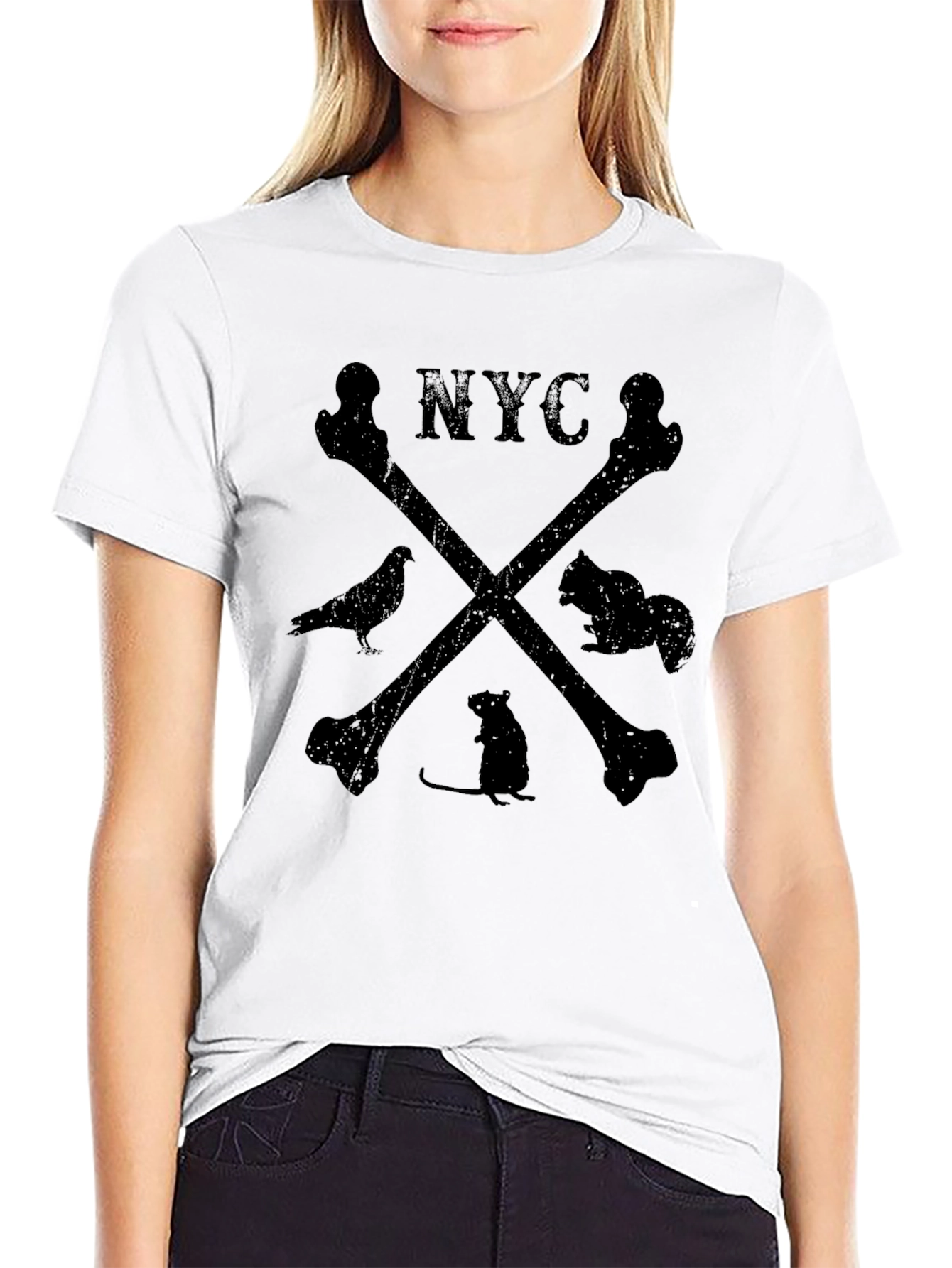 NYC Bones T-Shirt with Animal Silhouette Design
