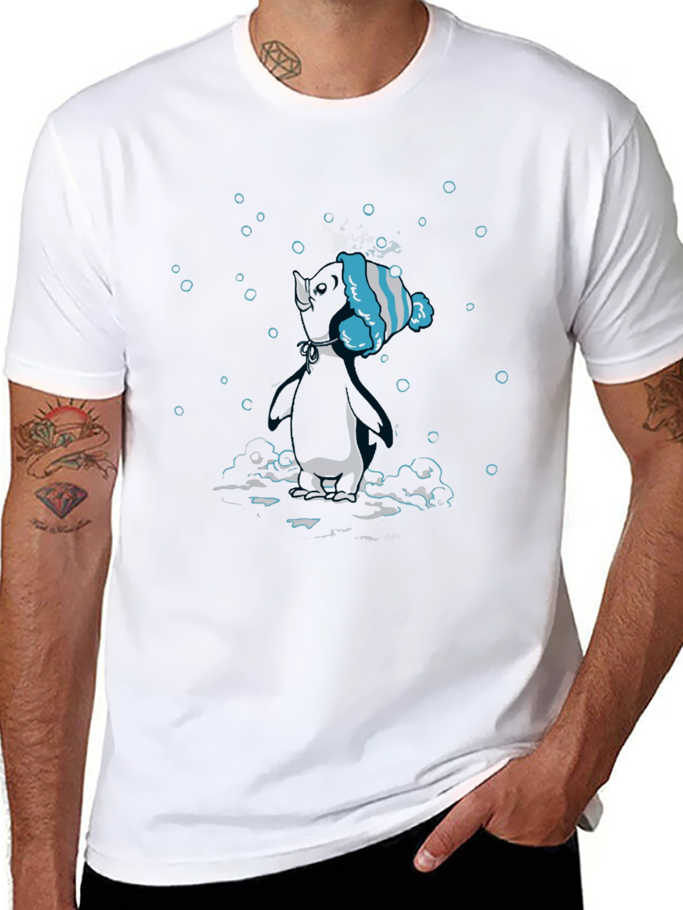 Unique Black T-Shirt with Diving Penguin Design