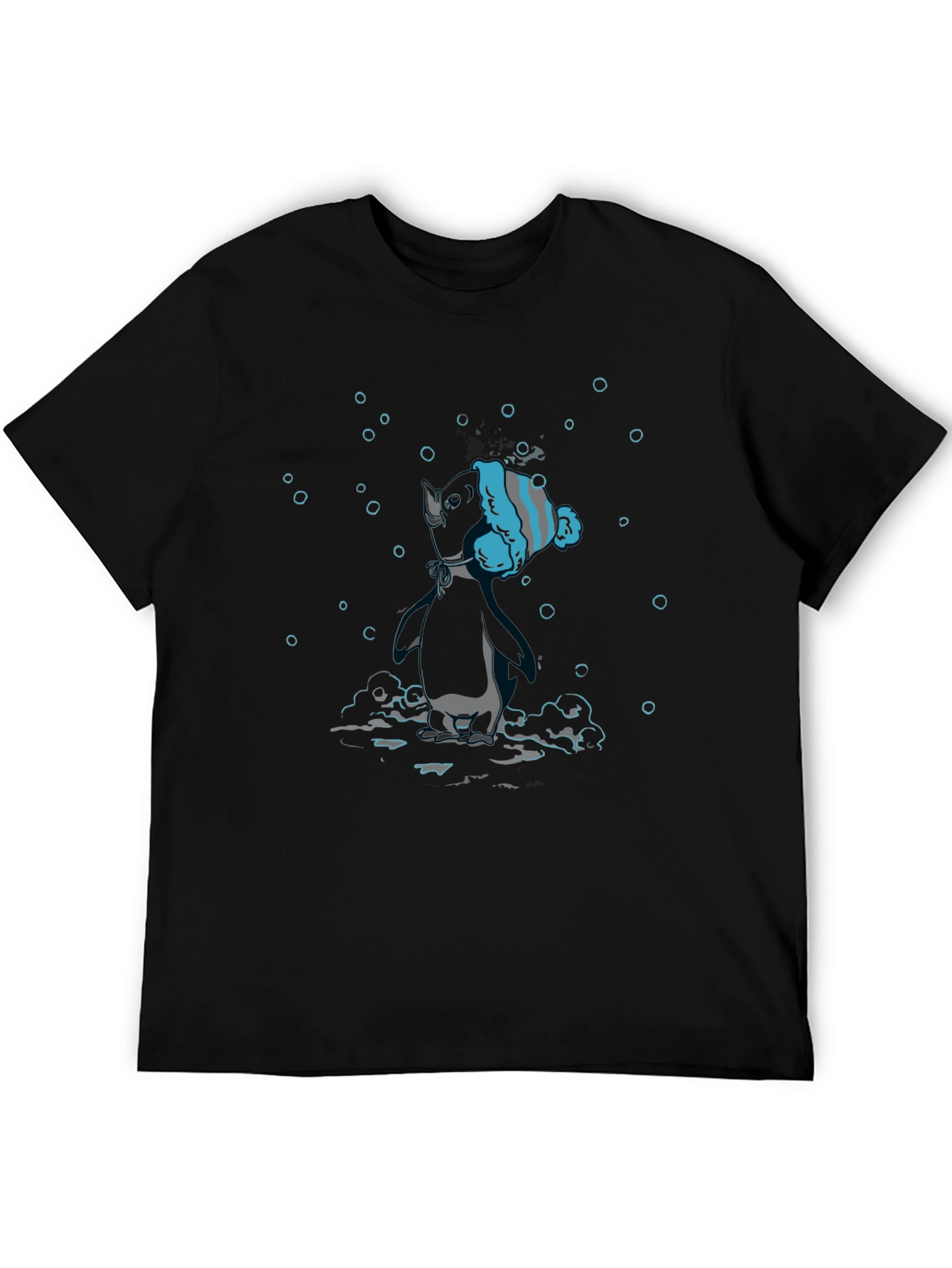 Unique Black T-Shirt with Diving Penguin Design