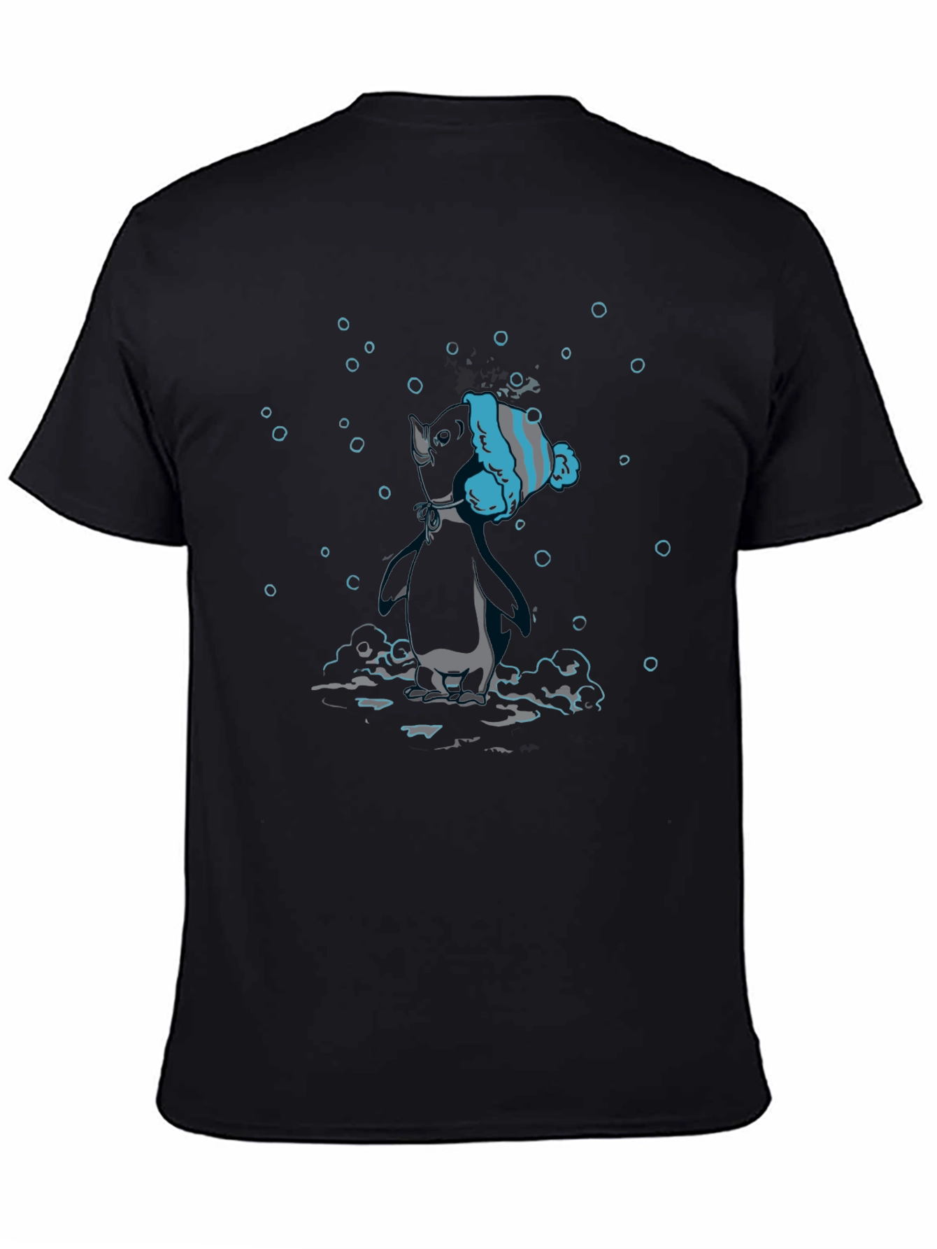 Unique Black T-Shirt with Diving Penguin Design