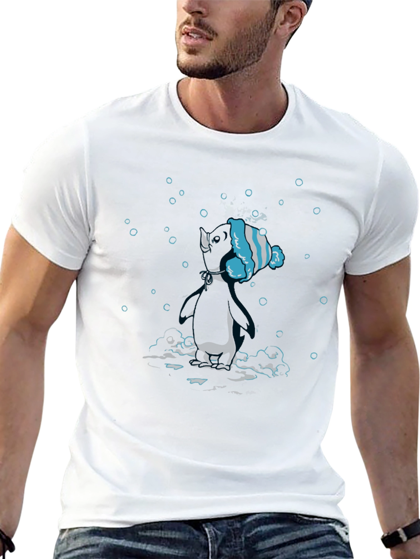 Unique Black T-Shirt with Diving Penguin Design