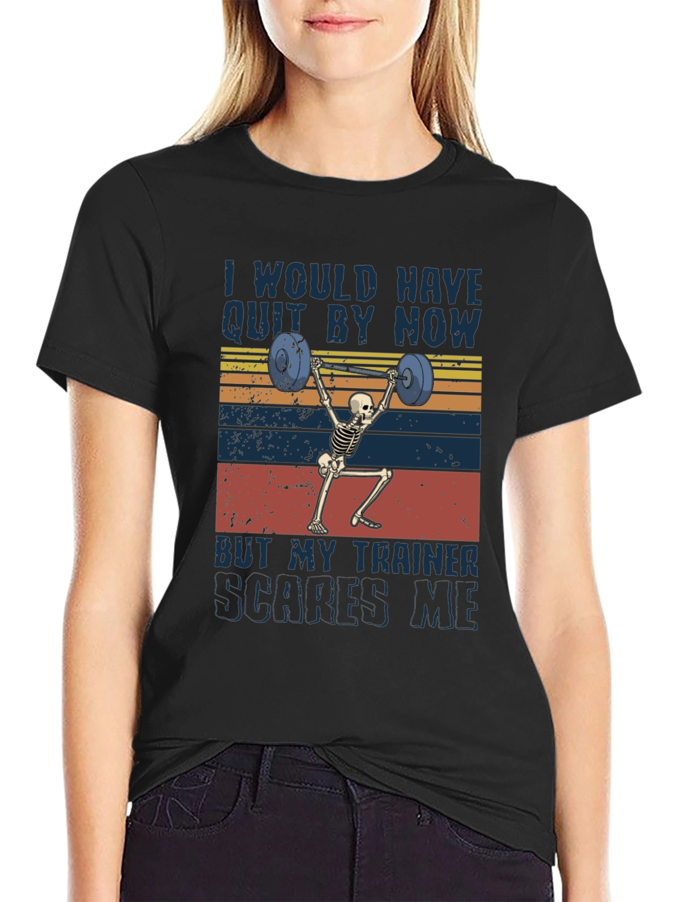 Trainer Scares Me Skeleton Weightlifting Graphic Tee