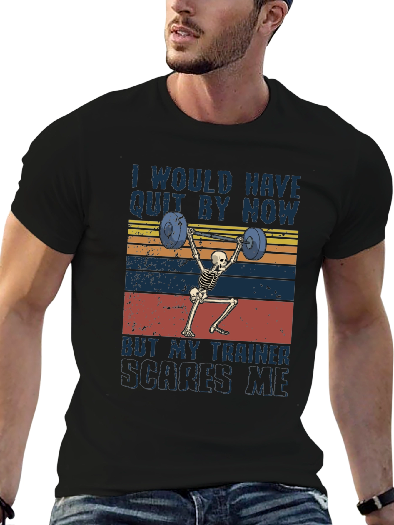 Trainer Scares Me Skeleton Weightlifting Graphic Tee