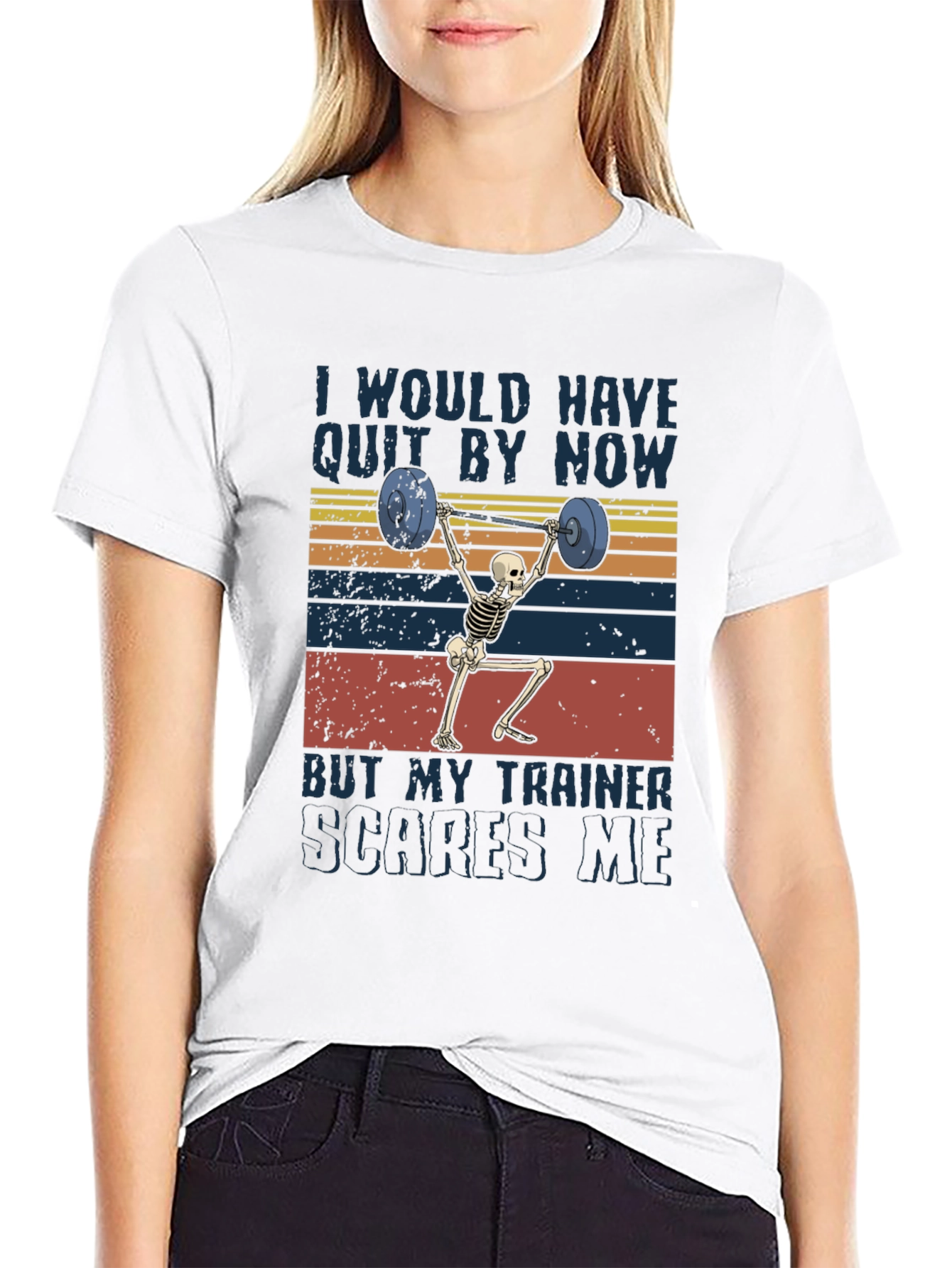 Trainer Scares Me Skeleton Weightlifting Graphic Tee