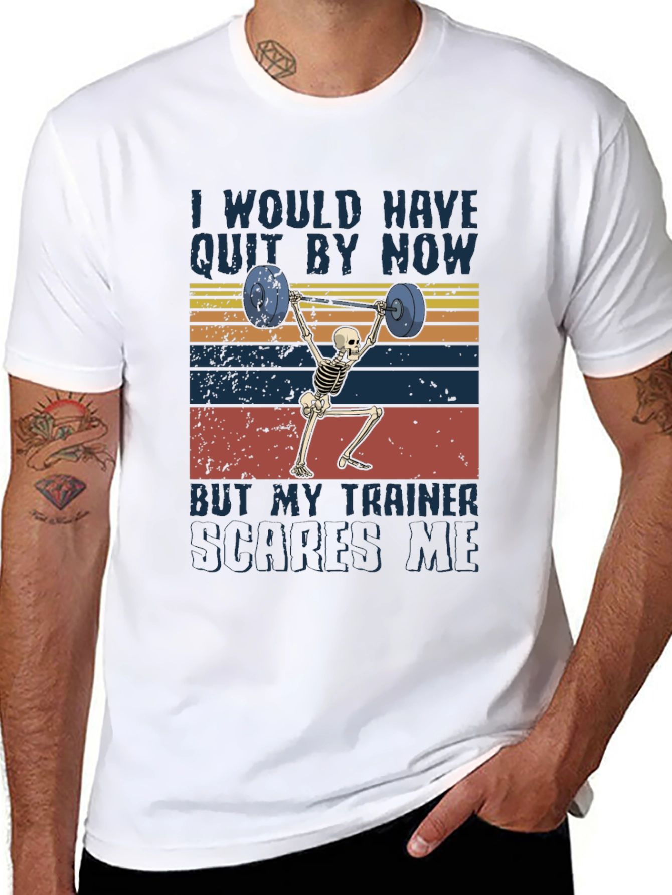 Trainer Scares Me Skeleton Weightlifting Graphic Tee