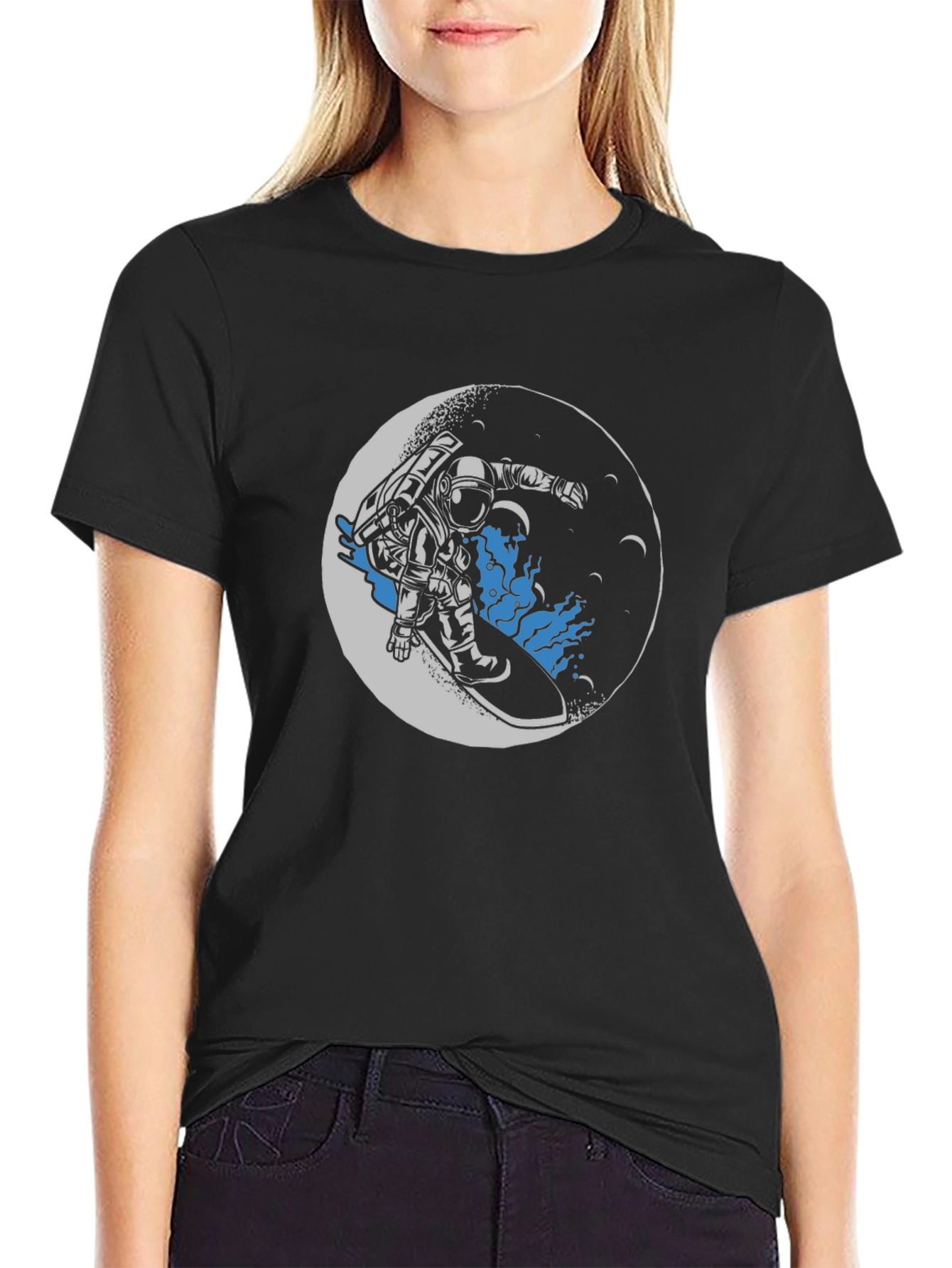 Astronaut Surfing Moon Graphic T-Shirt