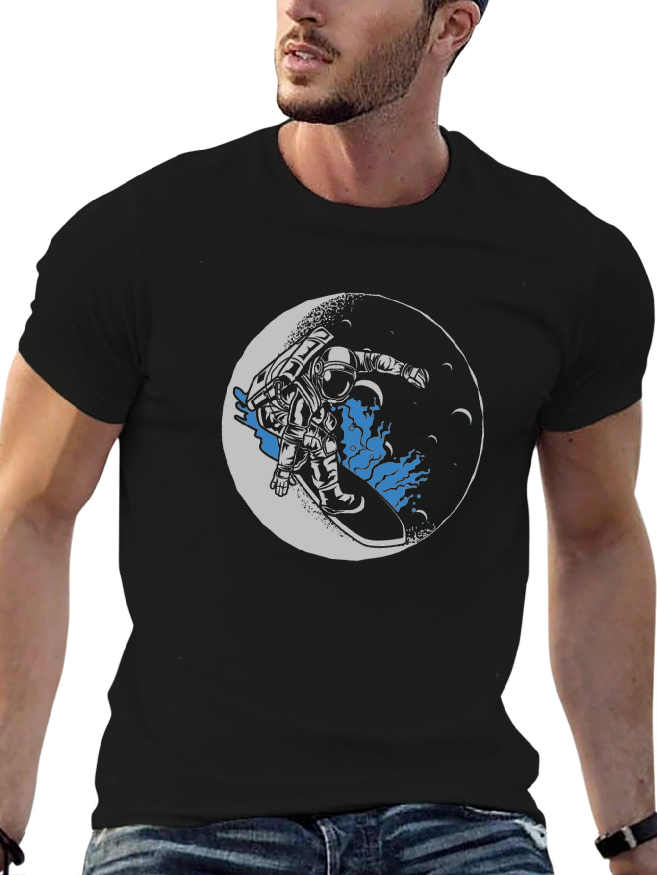 Astronaut Surfing Moon Graphic T-Shirt