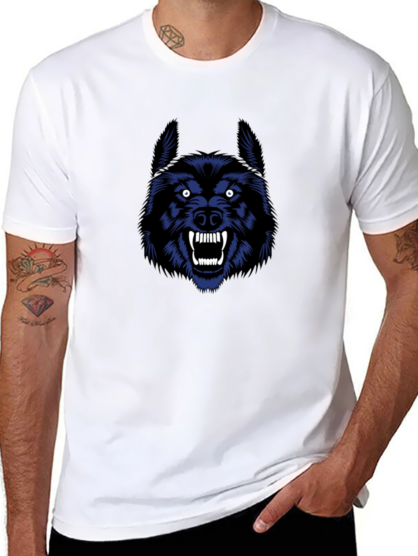 Fierce Wolf Graphic Tee - Black Cotton T-Shirt