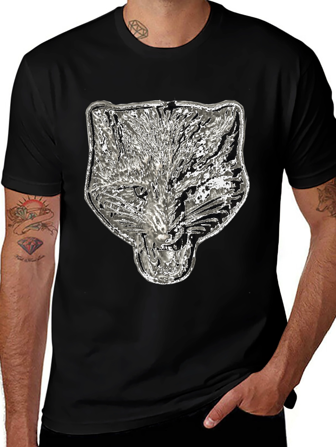 Wolf Graphic Tee - Black Cotton Blend