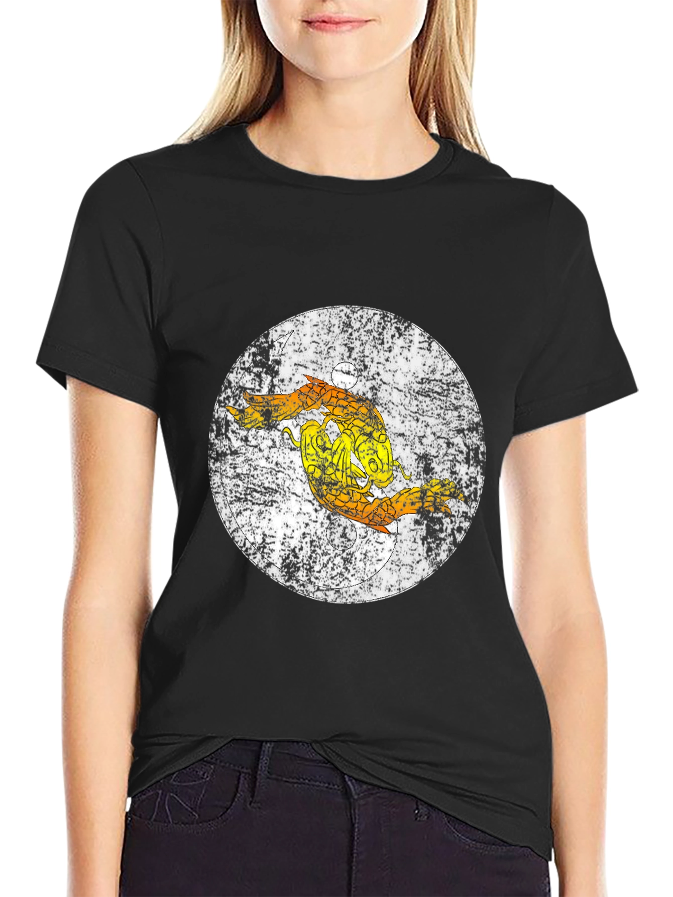 Distressed Pisces Zodiac Graphic Tee - Black