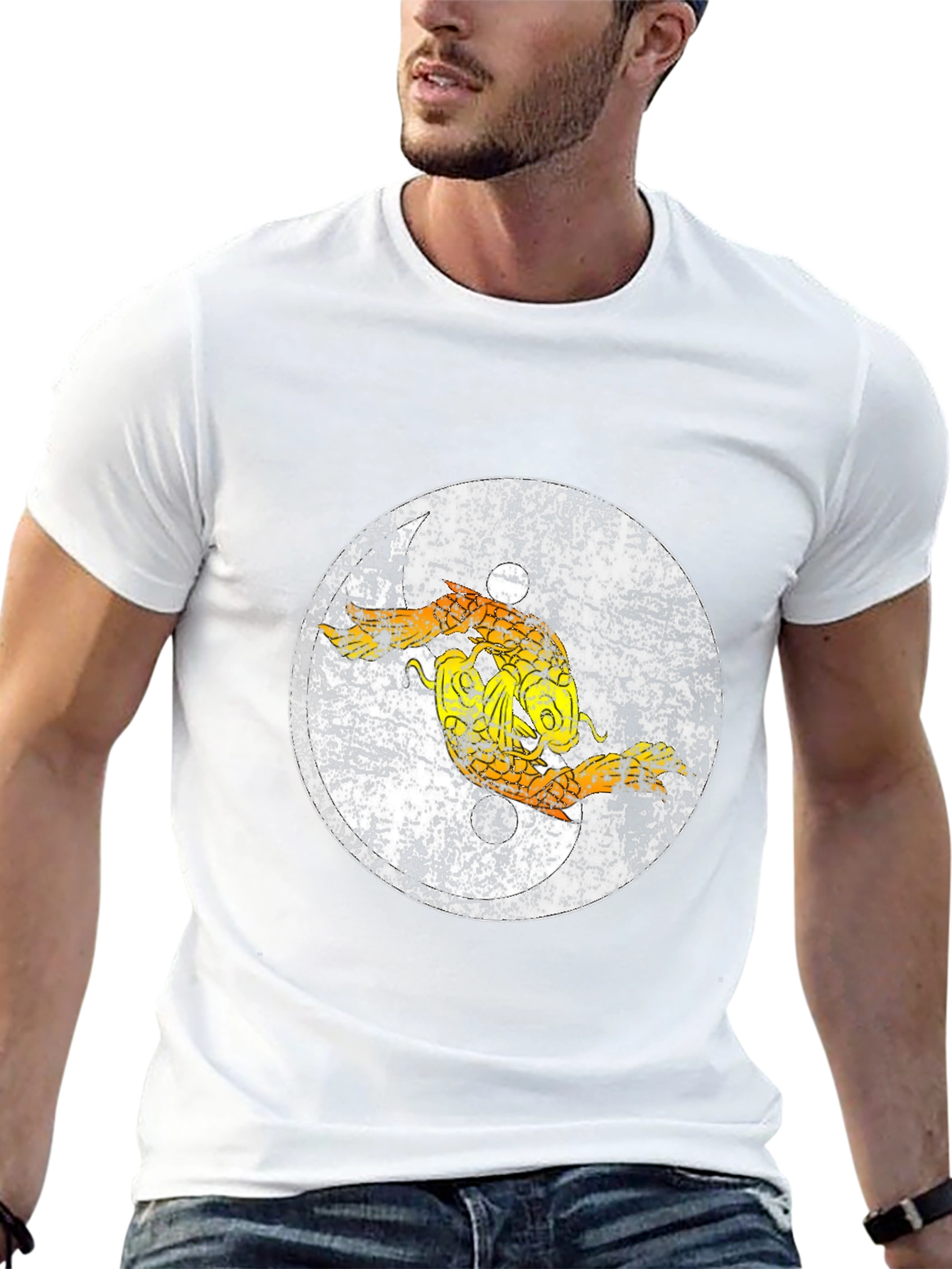 Distressed Pisces Zodiac Graphic Tee - Black