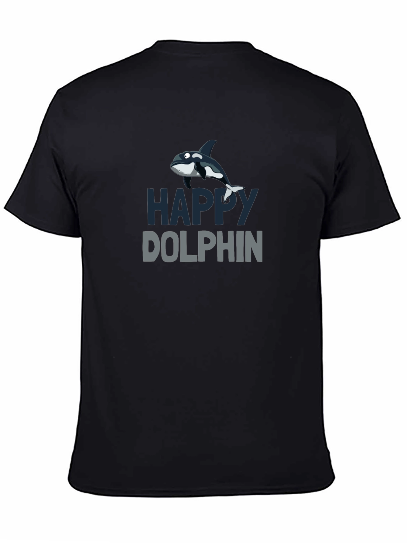 Happy Dolphin Graphic T-Shirt - Black Cotton Tee
