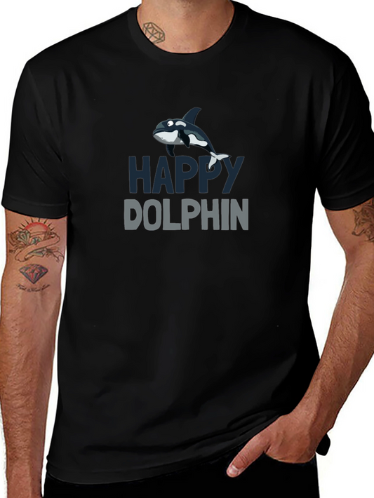 Happy Dolphin Graphic T-Shirt - Black Cotton Tee