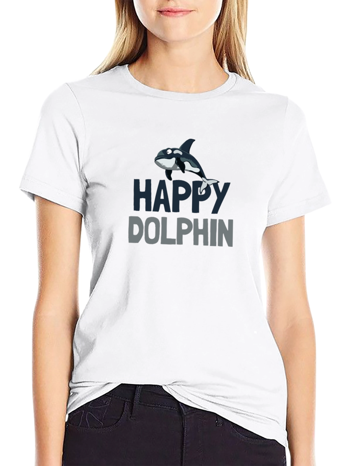 Happy Dolphin Graphic T-Shirt - Black Cotton Tee