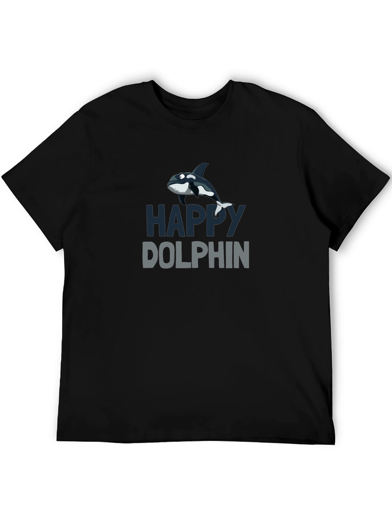 Happy Dolphin Graphic T-Shirt - Black Cotton Tee