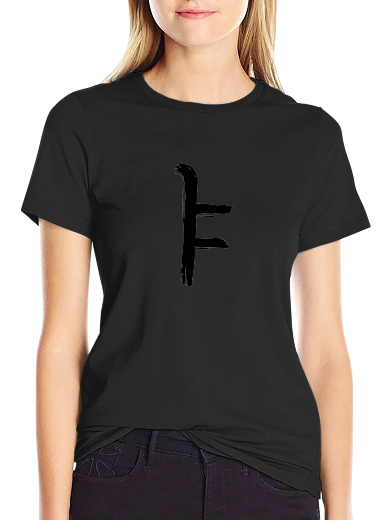 Black T-Shirt with Abstract F Design