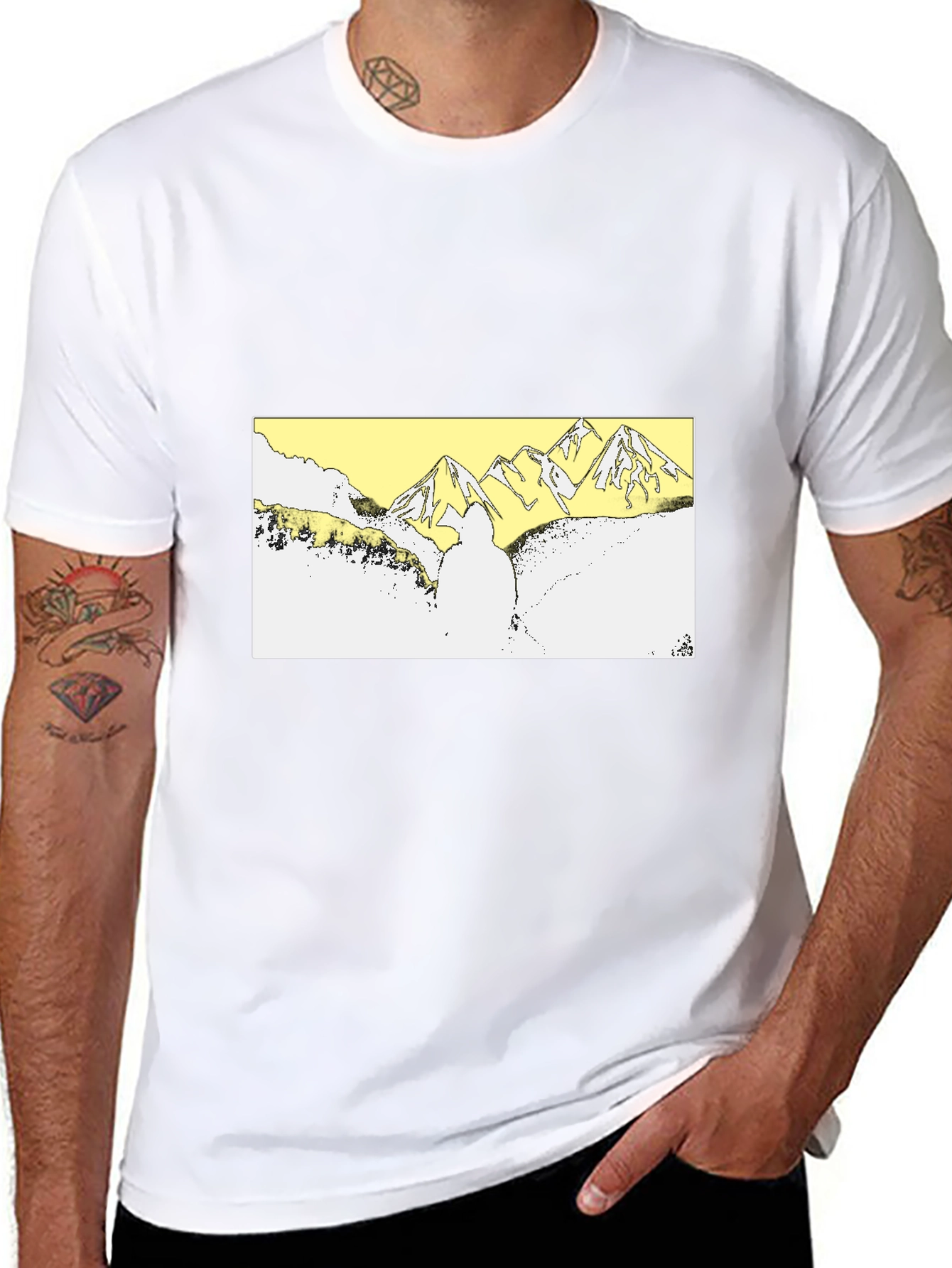 Black T-Shirt with Mountain Landscape Graphic
