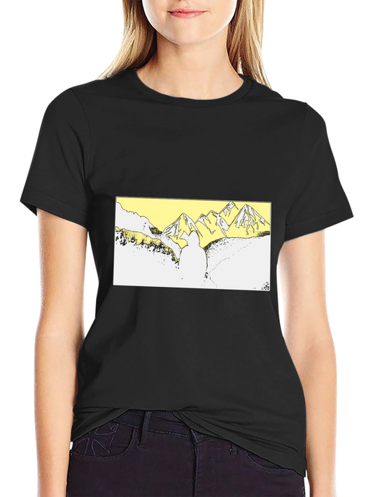 Black T-Shirt with Mountain Landscape Graphic