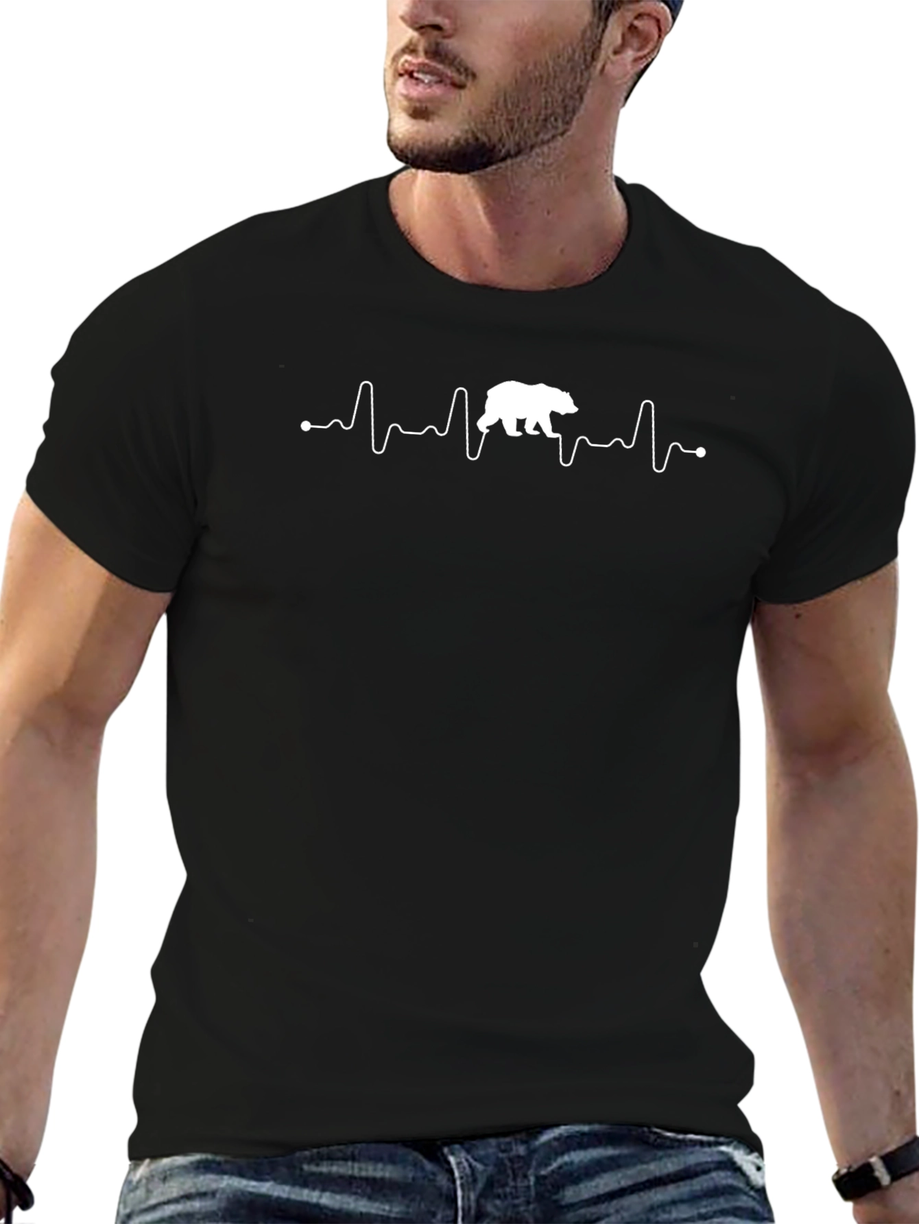 Bear Heartbeat T-Shirt - Black Graphic Tee