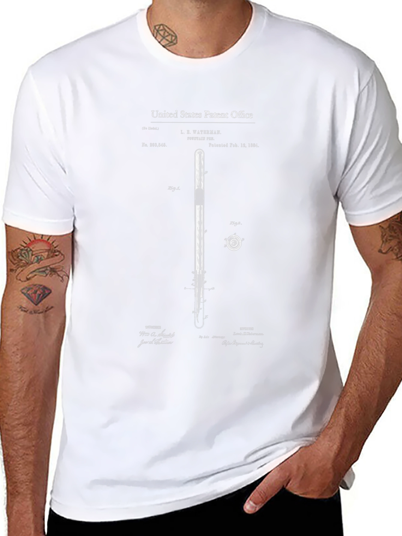 Patent Print T-Shirt - Fountain Pen Design
